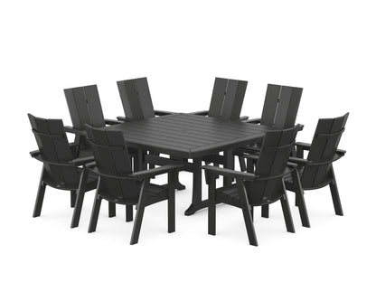 POLYWOOD® Modern Curveback Adirondack 9-Piece Square Dining Set with Trestle Legs in Black