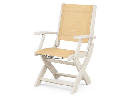 POLYWOOD® Coastal Folding Chair in Sand / Dupioni Apricot Sling
