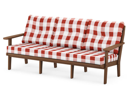 POLYWOOD® Lakeside Deep Seating Sofa in Teak / Buffalo Plaid Crimson
