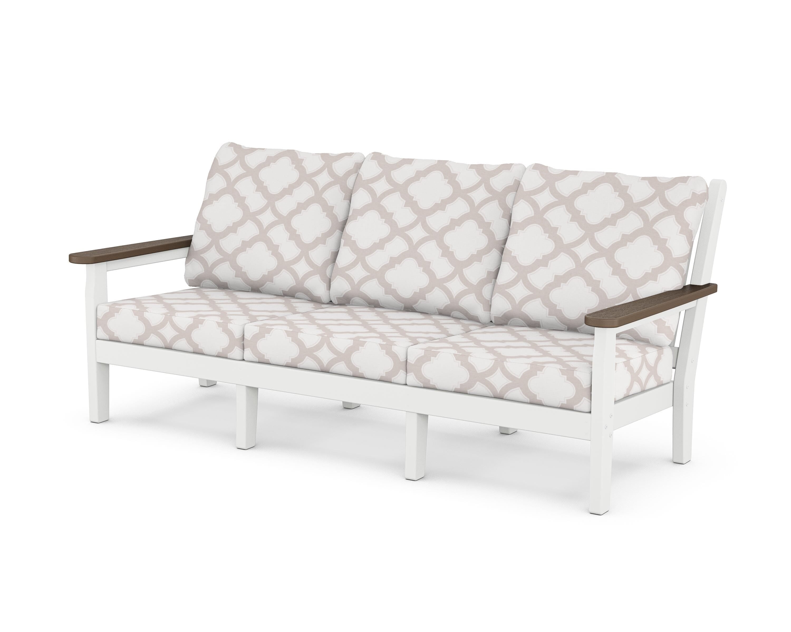 POLYWOOD® Chippendale Deep Seating Sofa in White / Kona / Trellis Dune Burlap