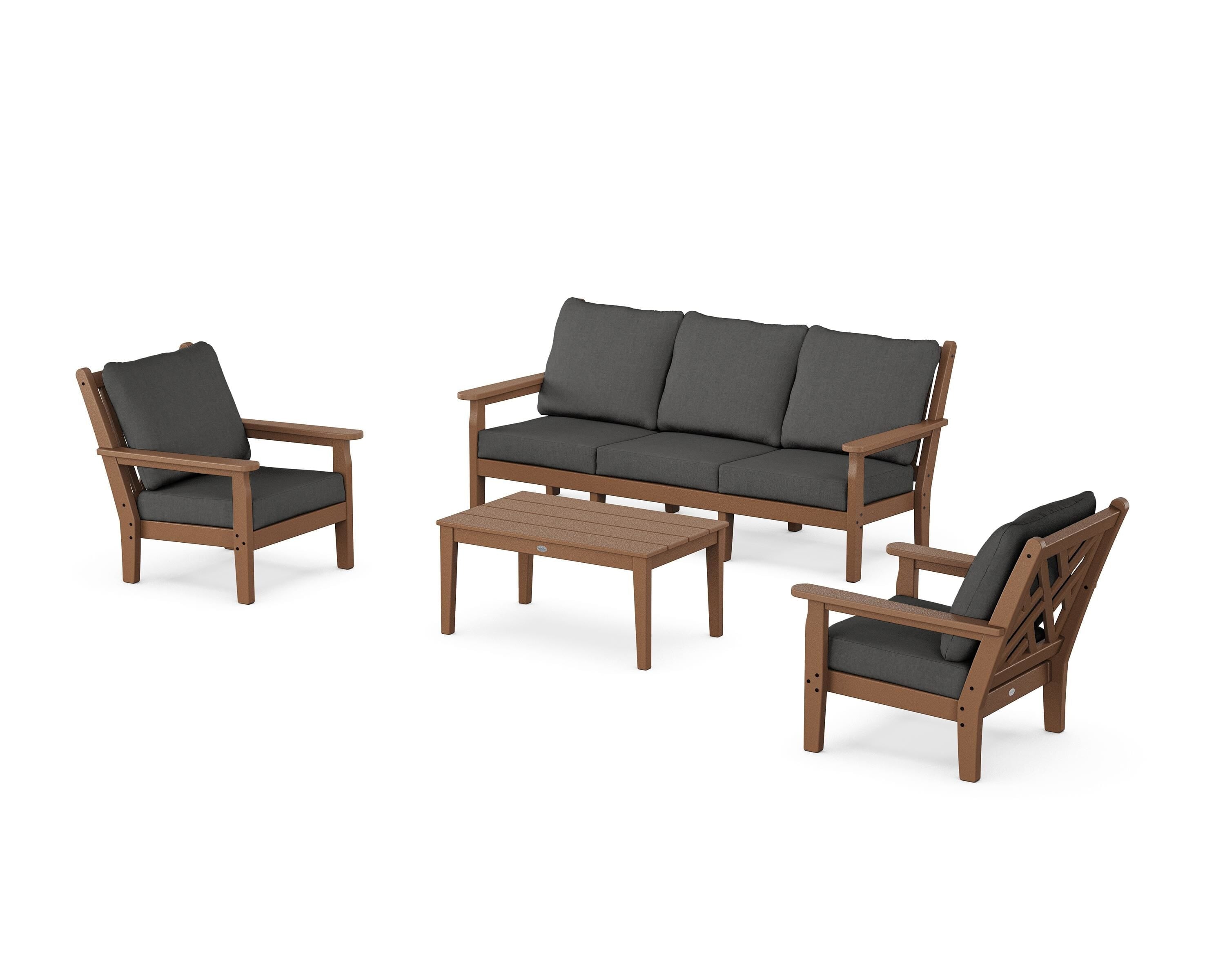 POLYWOOD® Chippendale 4-Piece Deep Seating Set with Sofa in Teak / Spectrum Carbon