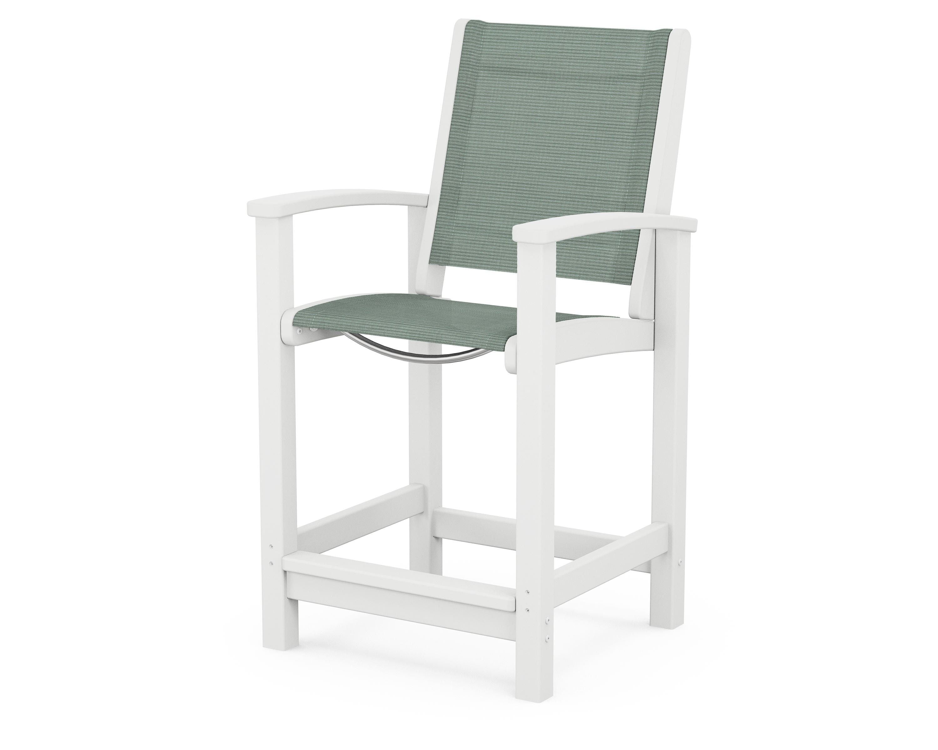 POLYWOOD® Coastal Counter Chair in White / Dupioni Sea Mist Sling