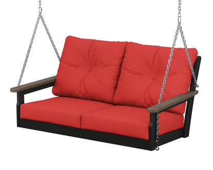 POLYWOOD® Vineyard Deep Seating Swing in Black / Kona / Crimson Linen