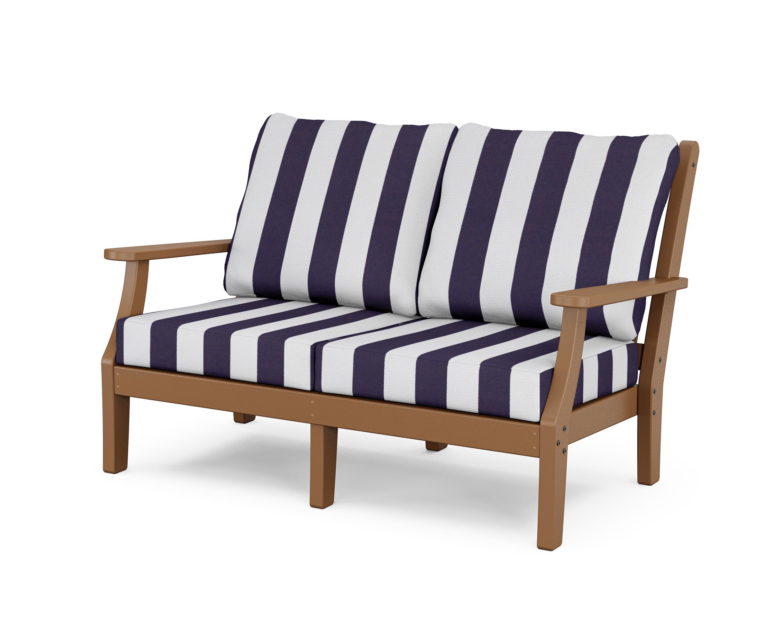Country Living Wovendale Deep Seating Loveseat in Teak / Cabana Stripe Navy