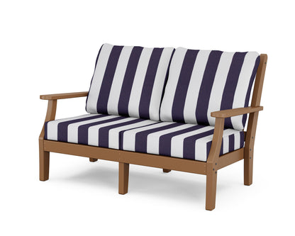 Country Living Wovendale Deep Seating Loveseat in Teak / Cabana Stripe Navy