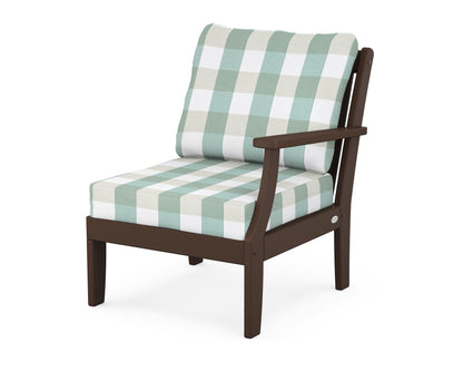 POLYWOOD® Braxton Modular Right Arm Chair in Mahogany / Buffalo Plaid Glacier Spa
