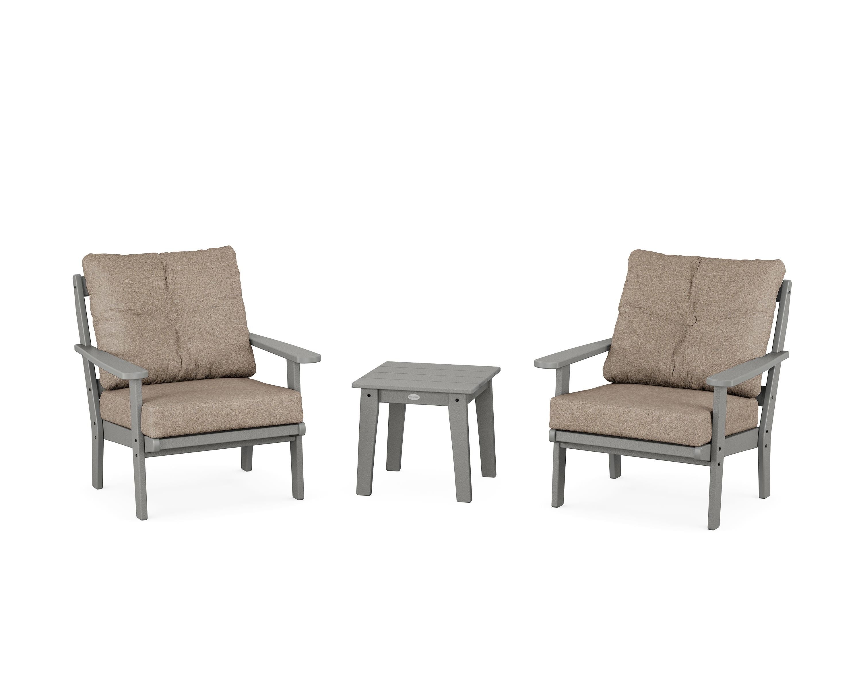 POLYWOOD® Mission 3-Piece Deep Seating Set in Slate Grey / Spiced Burlap