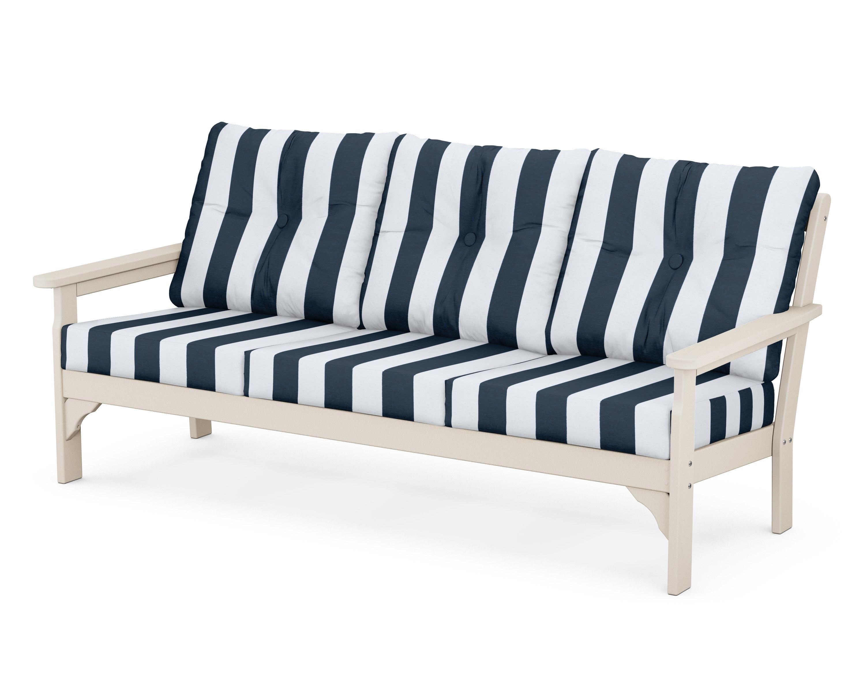 POLYWOOD® Vineyard Deep Seating Sofa in Sand / Cabana Stripe Marine Indigo