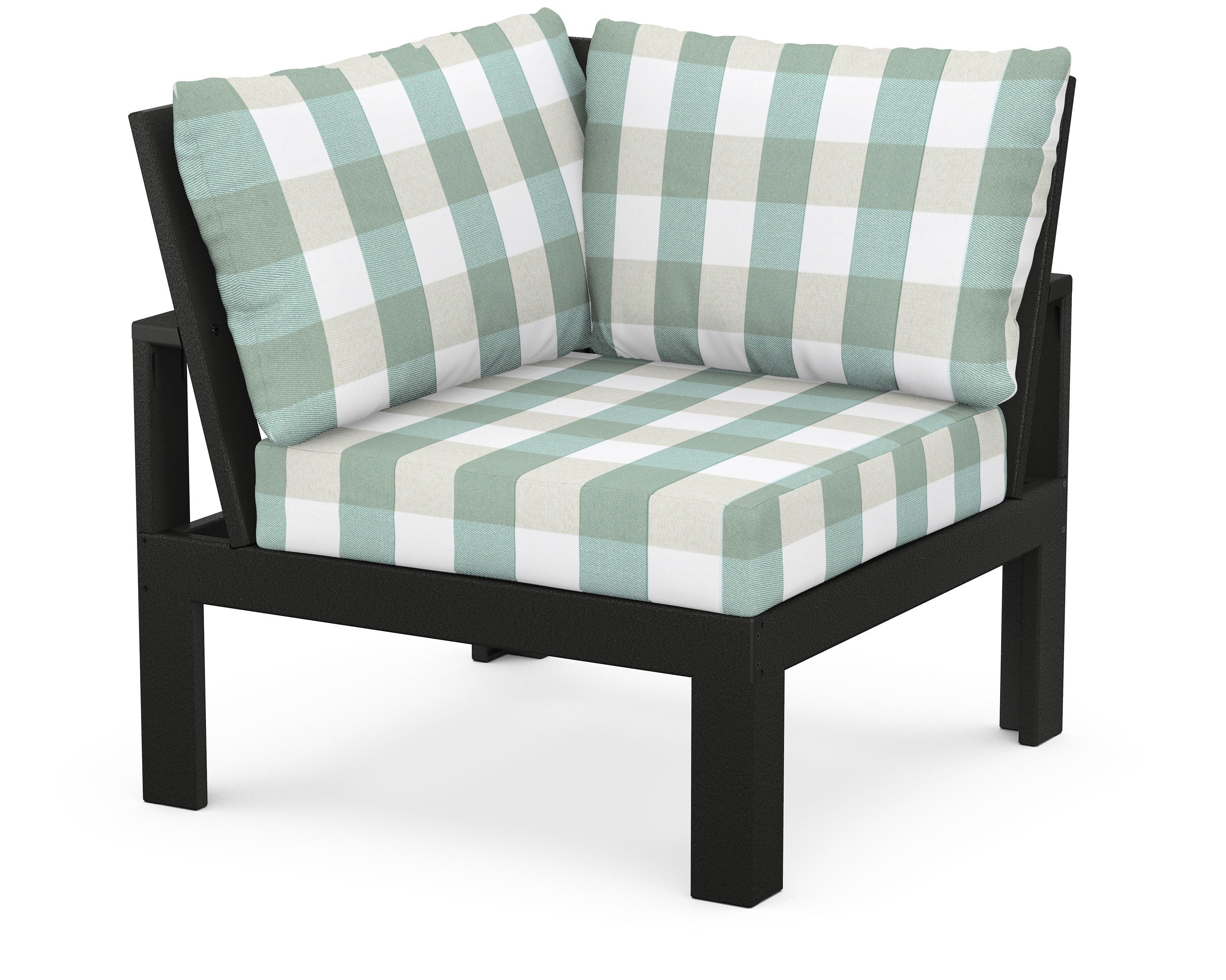 Unbranded Modular Corner Chair in Black / Buffalo Plaid Glacier Spa