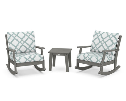 POLYWOOD® Braxton 3-Piece Deep Seating Rocker Set in Slate Grey / Trellis Glacier Spa