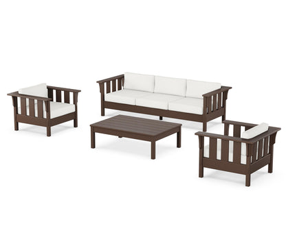 Martha Stewart by POLYWOOD® Acadia 4-Piece Deep Seating Set with Sofa in Mahogany / Natural Linen
