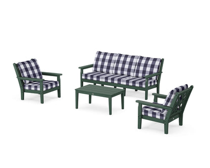POLYWOOD® Chippendale 4-Piece Deep Seating Set with Sofa in Green / Buffalo Plaid Navy