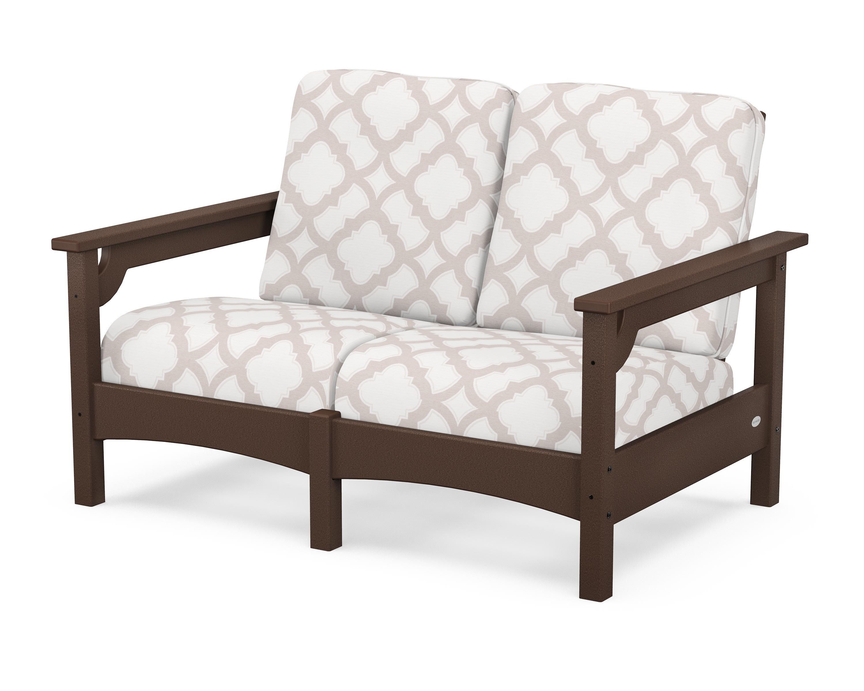 POLYWOOD® Club Loveseat in Mahogany / Trellis Dune Burlap