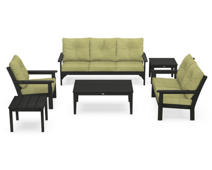 POLYWOOD® Vineyard 6-Piece Deep Seating Set in Black / Chartreuse Boucle