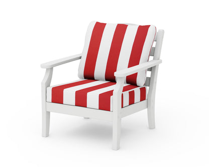 Draper James™ by  POLYWOOD® Savannah Deep Seating Chair in White / Cabana Stripe Crimson