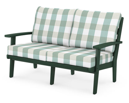 POLYWOOD® Grant Park Deep Seating Loveseat in Green / Buffalo Plaid Glacier Spa