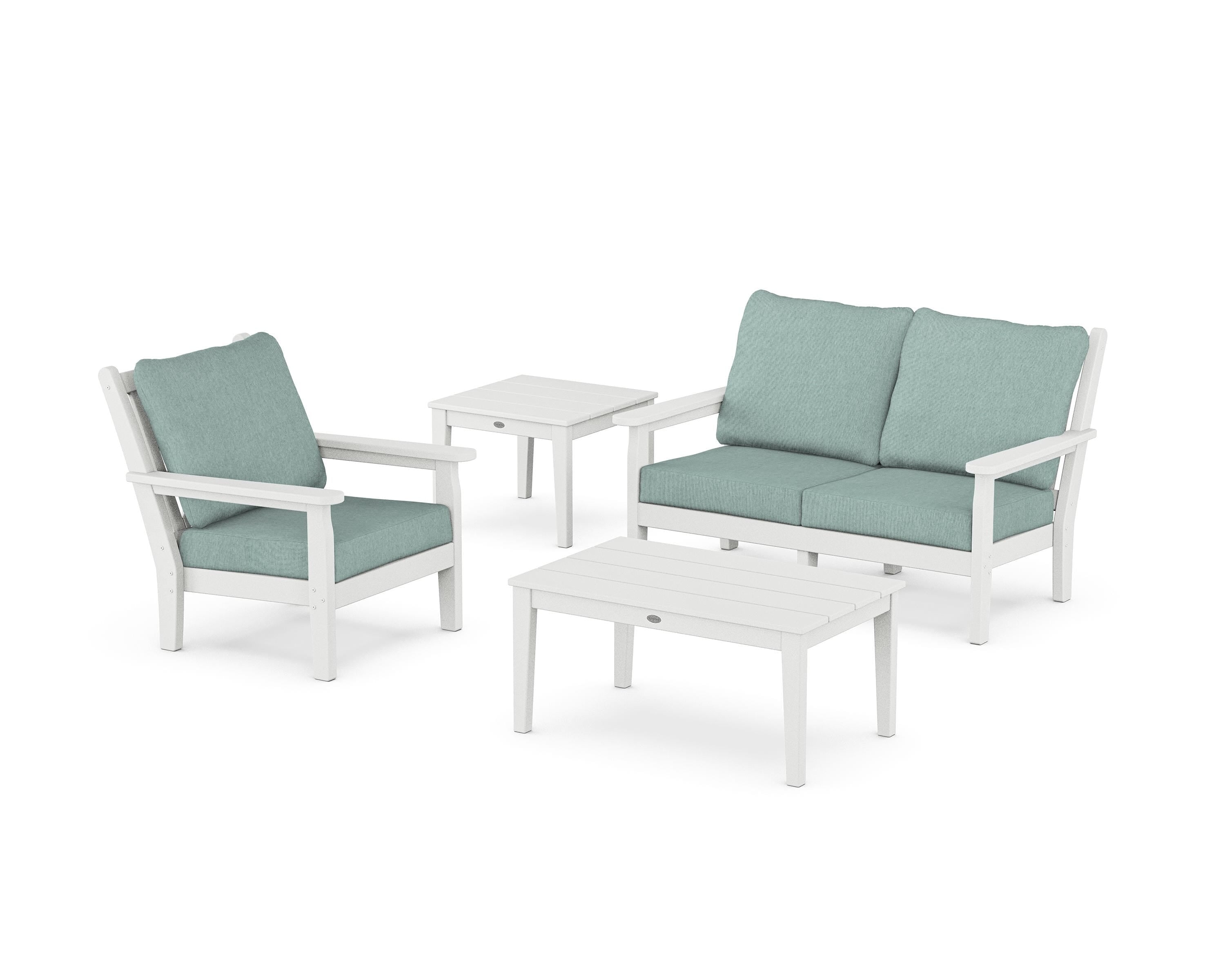 POLYWOOD® Chippendale 4-Piece Deep Seating Set in White / Glacier Spa