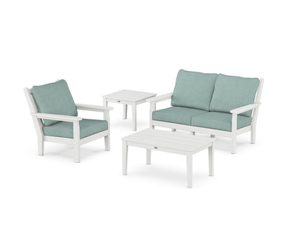 POLYWOOD® Chippendale 4-Piece Deep Seating Set in White / Glacier Spa
