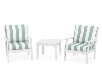 POLYWOOD® Braxton 3-Piece Deep Seating Set in White / Cabana Stripe Glacier Spa