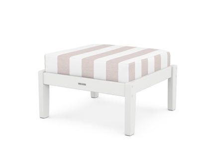 Martha Stewart by POLYWOOD® Chinoiserie Deep Seating Ottoman in White / Cabana Stripe Dune Burlap