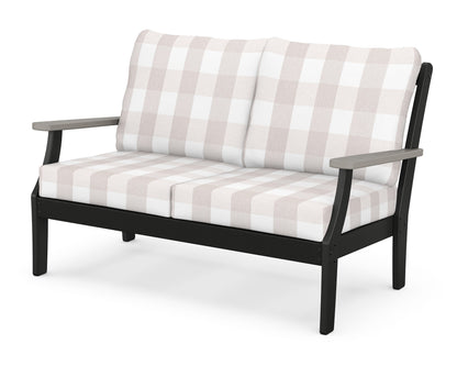 POLYWOOD® Braxton Deep Seating Loveseat in Black / Driftwood / Buffalo Plaid Dune Burlap