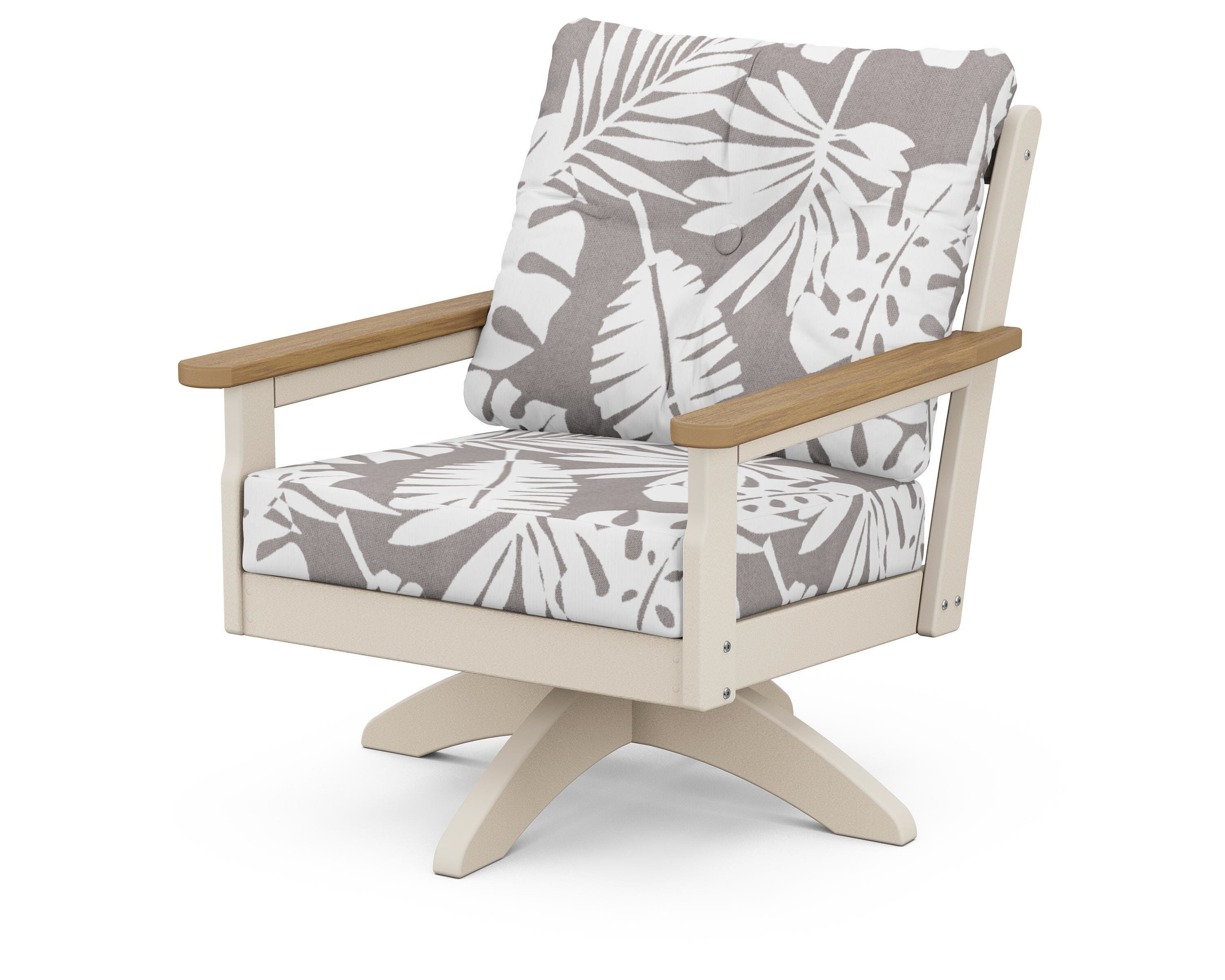 POLYWOOD® Vineyard Deep Seating Swivel Chair in Sand / Natural / Leaf Grey Mist