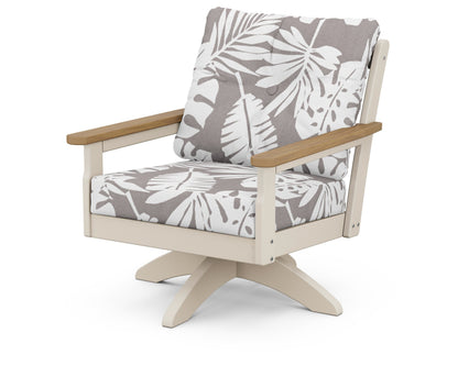 POLYWOOD® Vineyard Deep Seating Swivel Chair in Sand / Natural / Leaf Grey Mist