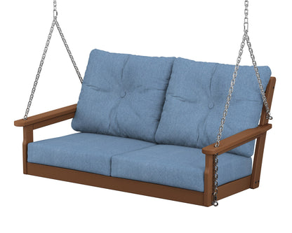 POLYWOOD® Vineyard Deep Seating Swing in Teak / Sky Blue