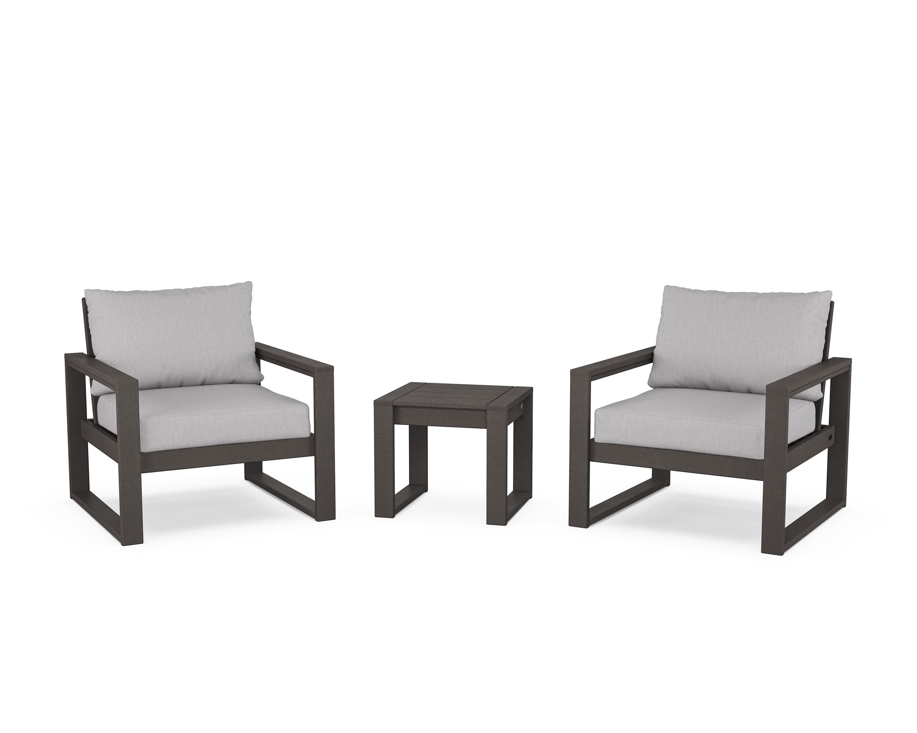 POLYWOOD® EDGE Sectional 3-Piece Deep Seating Set in Vintage Coffee / Granite
