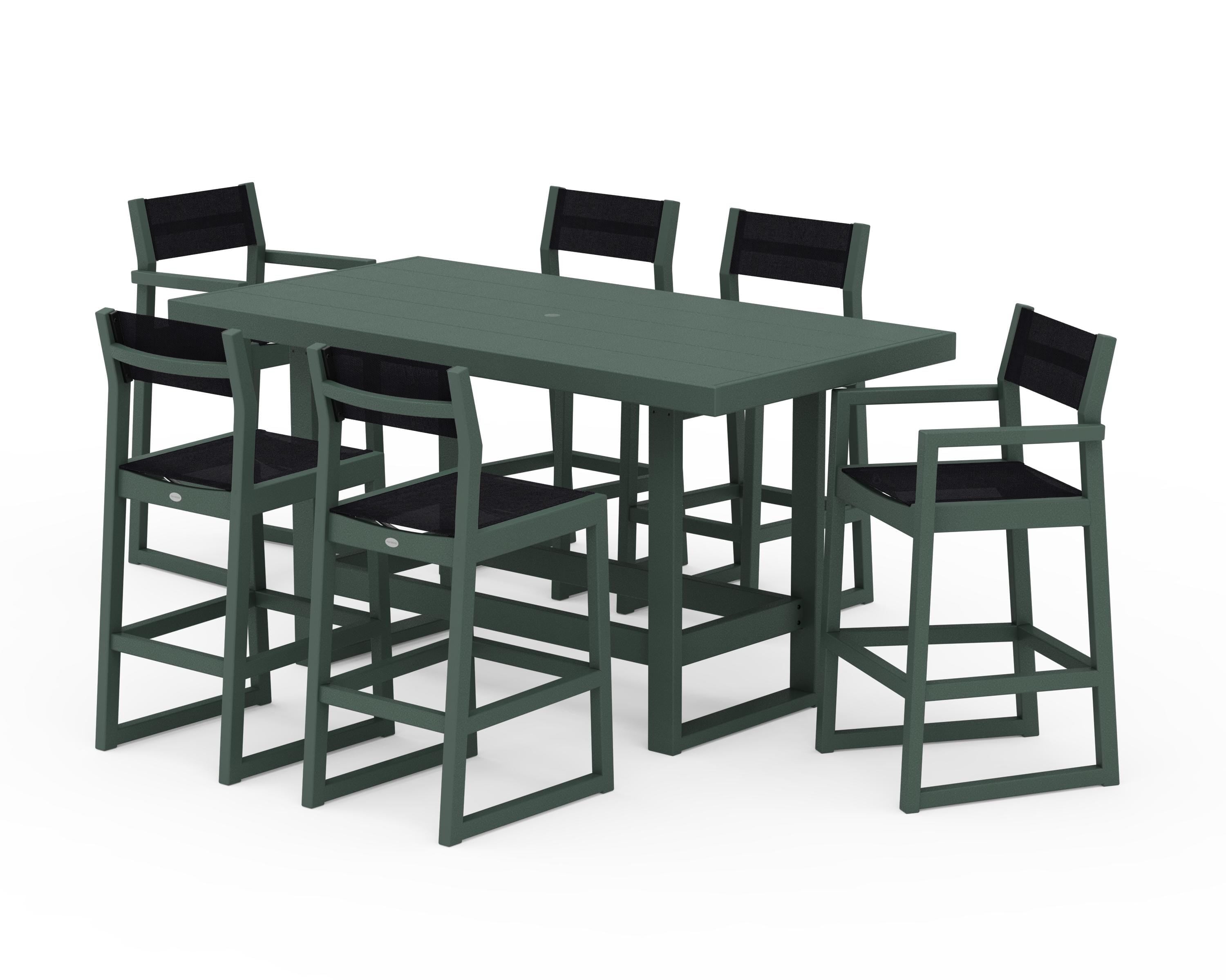 POLYWOOD® EDGE Sling 7-Piece Bar Table Set in Green / Black Sling