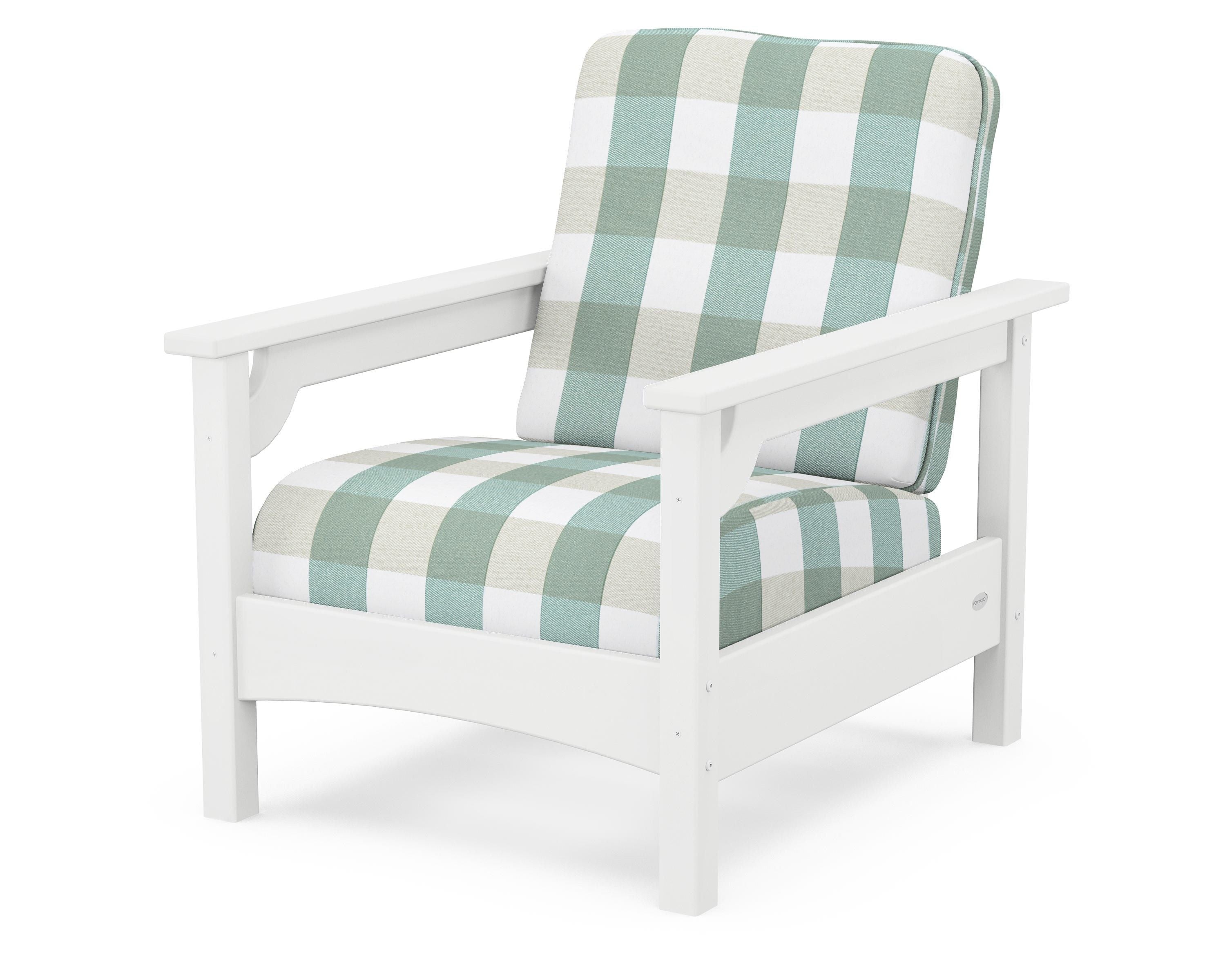 POLYWOOD® Club Chair in White / Buffalo Plaid Glacier Spa