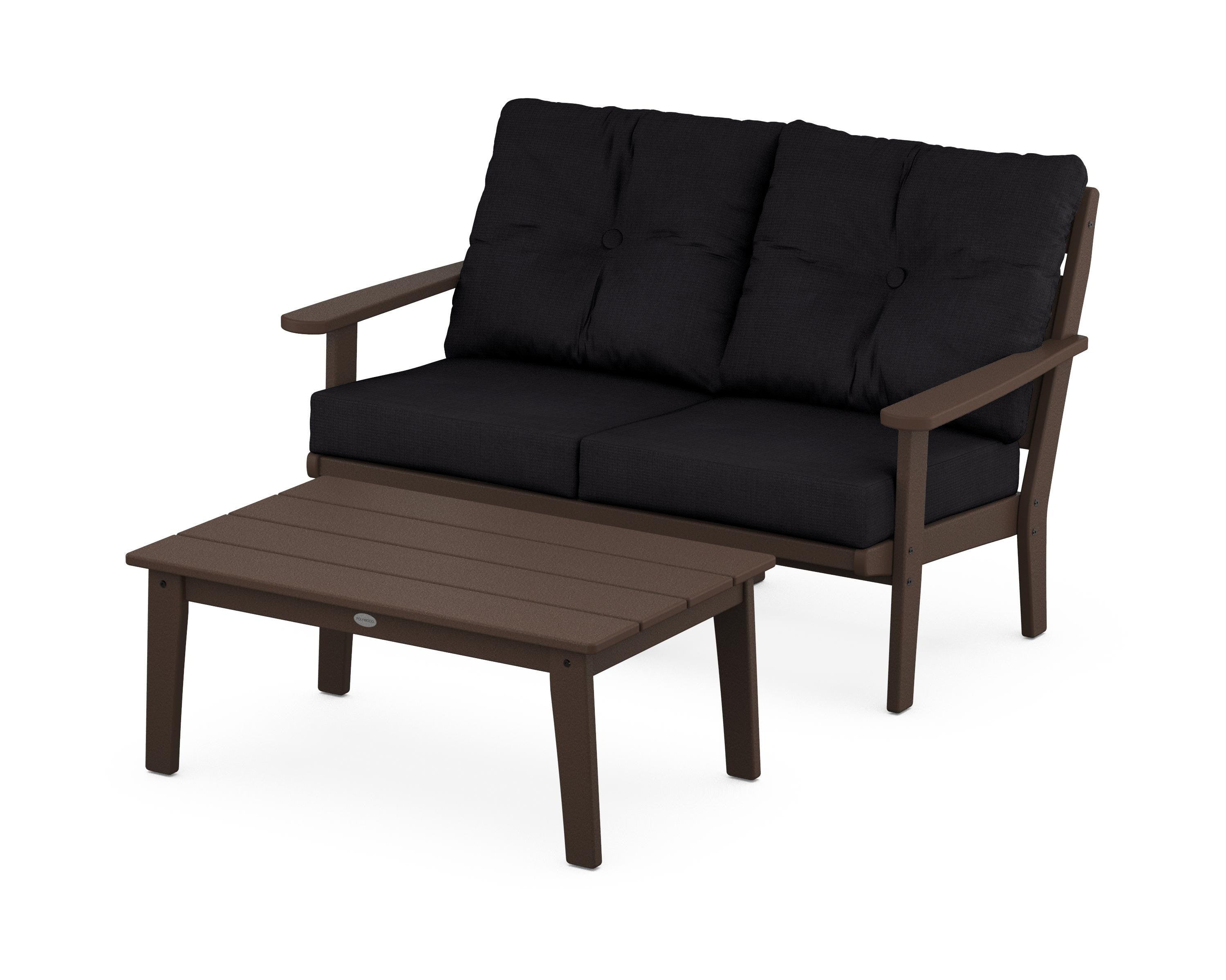POLYWOOD® Lakeside 2-Piece Lounge Loveseat Set in Mahogany / Midnight Linen