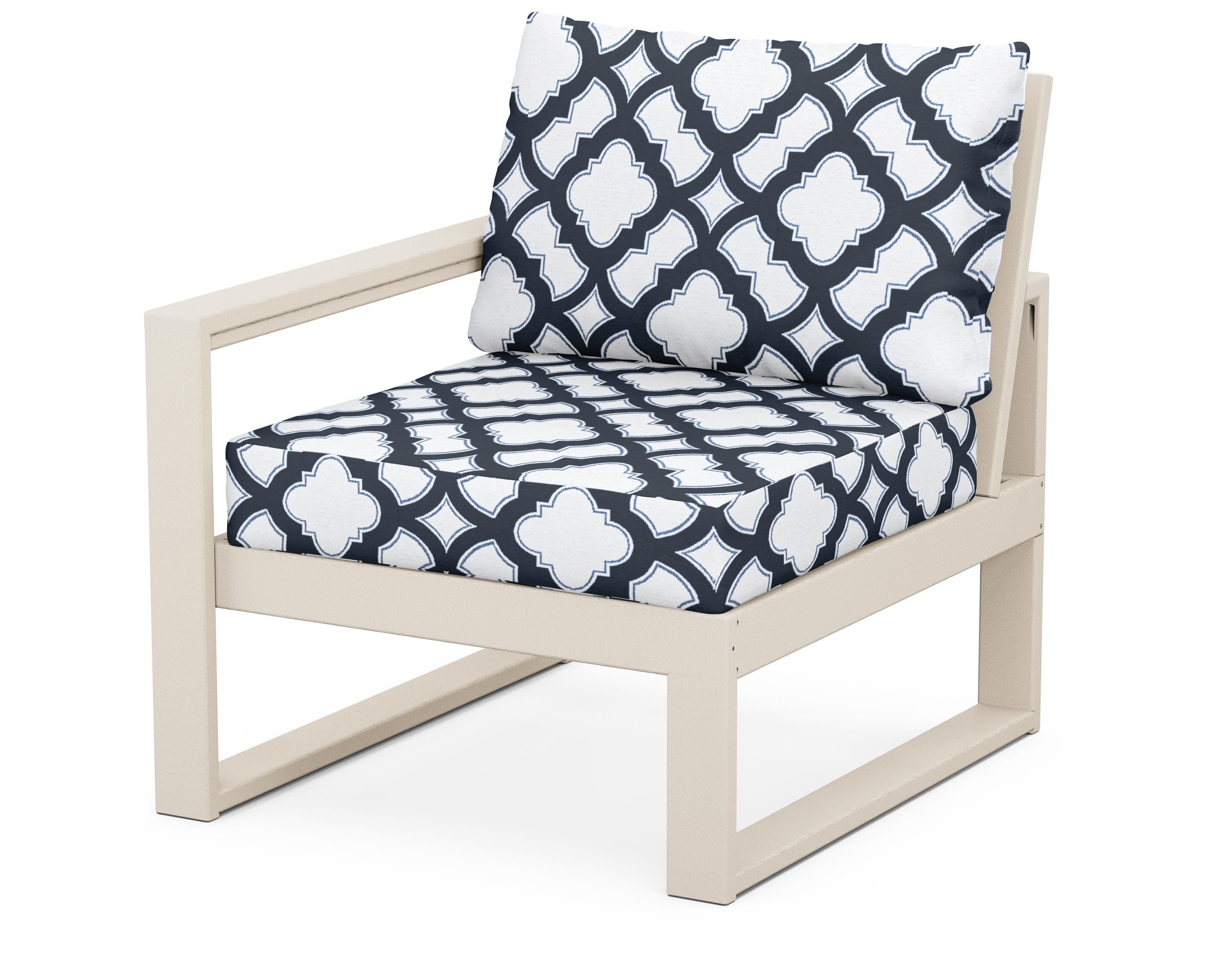 POLYWOOD® EDGE Modular Left Arm Chair in Sand / Trellis Marine Indigo