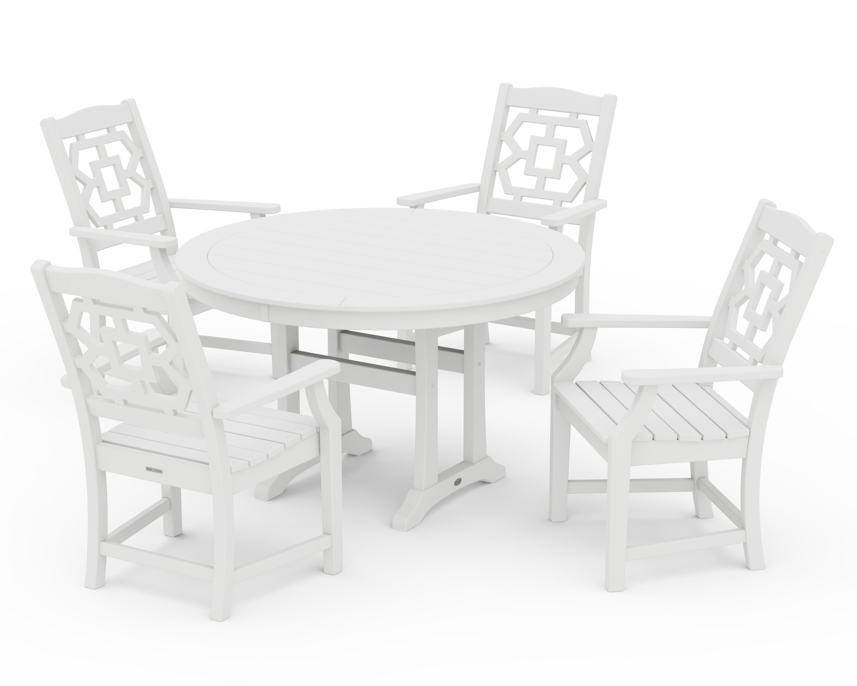 Martha Stewart by POLYWOOD® Chinoiserie 5-Piece Round Dining Set with Trestle Legs in White