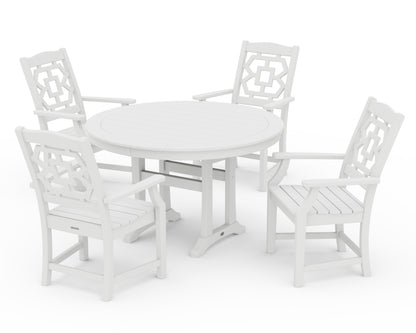 Martha Stewart by POLYWOOD® Chinoiserie 5-Piece Round Dining Set with Trestle Legs in White
