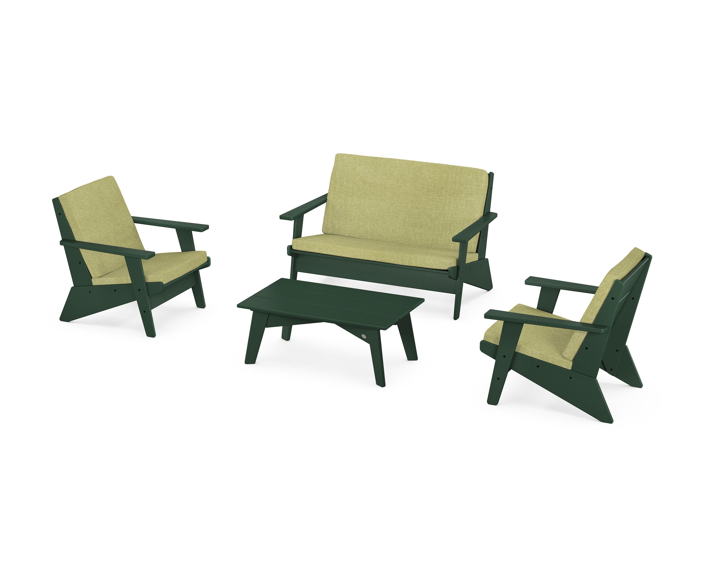 POLYWOOD® Riviera Modern Lounge 4-Piece Set in Green / Chartreuse Boucle