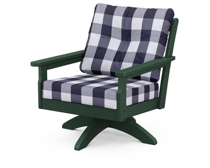 POLYWOOD® Vineyard Deep Seating Swivel Chair in Green / Buffalo Plaid Navy