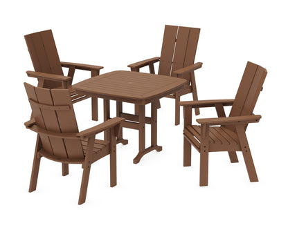 POLYWOOD® Modern Curveback Adirondack 5-Piece Dining Set in Teak