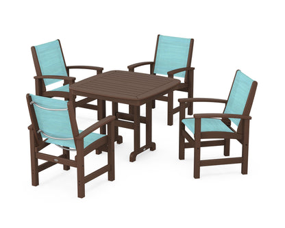 POLYWOOD® Coastal 5-Piece Dining Set in Mahogany / Dupioni Aquamarine Sling