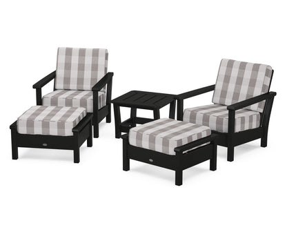 POLYWOOD® Harbour 5-Piece Deep Seating Chair Set in Black / Buffalo Plaid Grey Mist