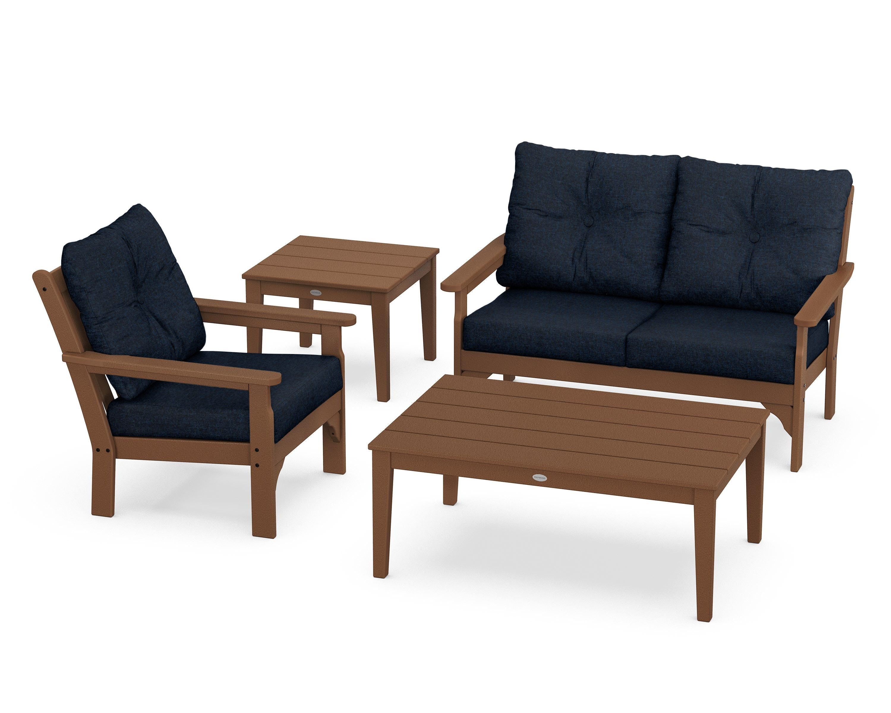 POLYWOOD® Vineyard 4-Piece Deep Seating Set in Teak / Marine Indigo