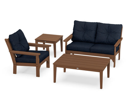 POLYWOOD® Vineyard 4-Piece Deep Seating Set in Teak / Marine Indigo