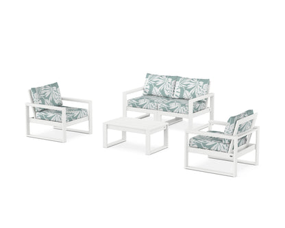 POLYWOOD® EDGE Sectional 4-Piece Deep Seating Set with Loveseat in White / Leaf Glacier Spa
