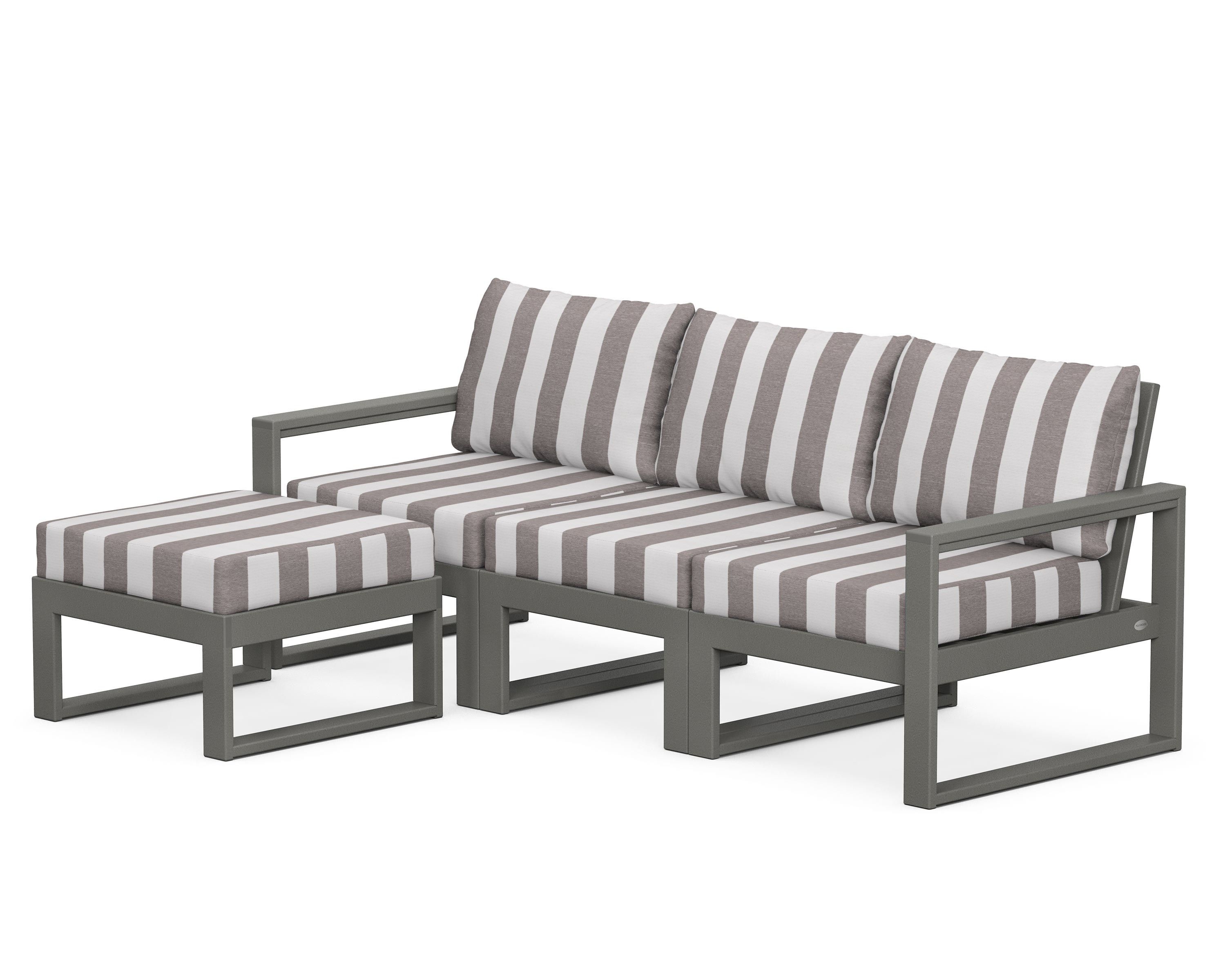 POLYWOOD® EDGE 4-Piece Modular Deep Seating Set with Ottoman in Slate Grey / Cabana Stripe Grey Mist