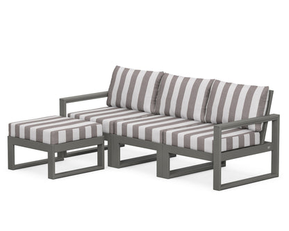 POLYWOOD® EDGE 4-Piece Modular Deep Seating Set with Ottoman in Slate Grey / Cabana Stripe Grey Mist