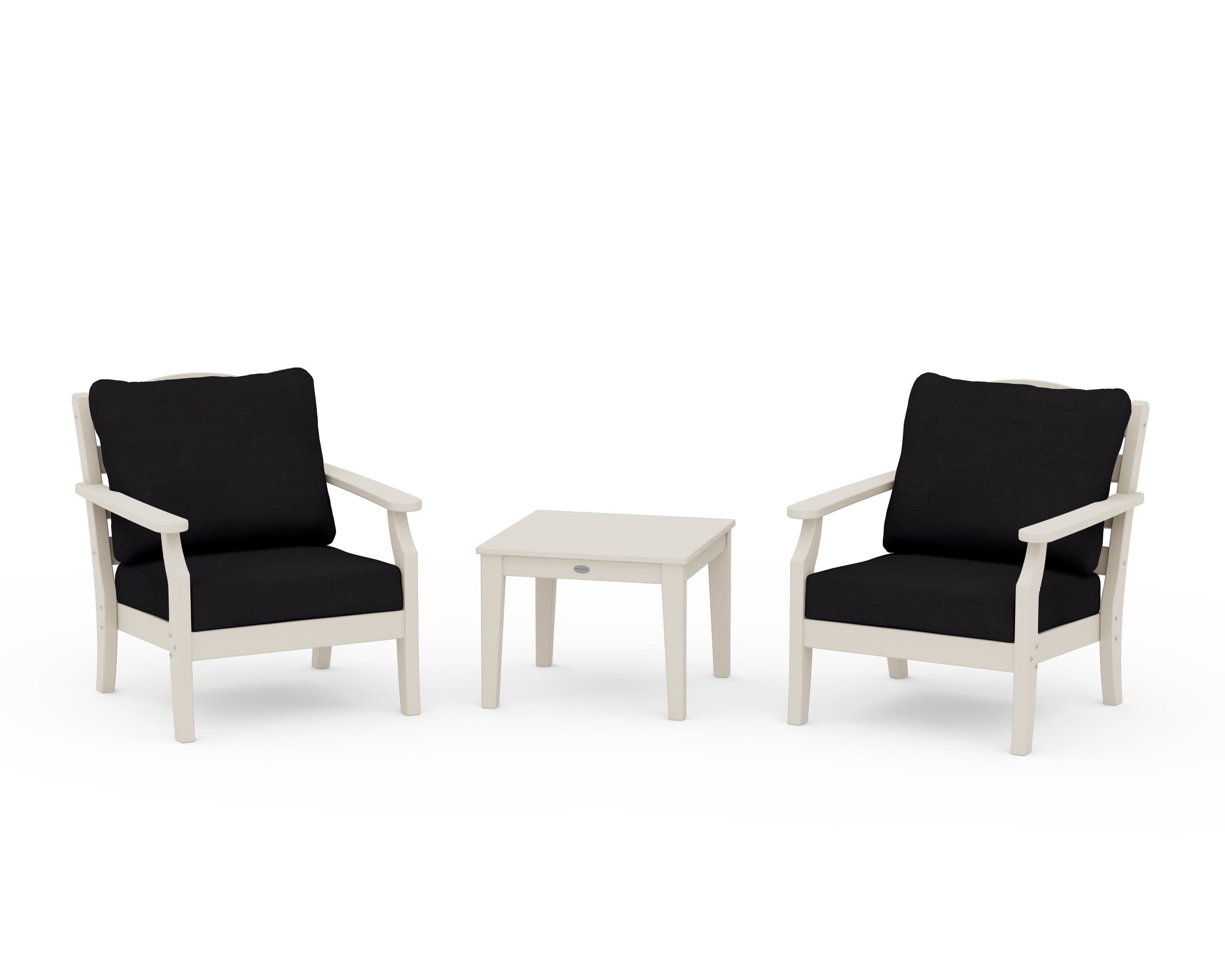 Draper James™ by  POLYWOOD® Savannah 3-Piece Deep Seating Set in Sand / Midnight Linen
