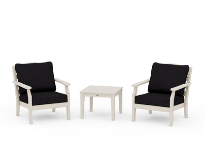 Draper James™ by  POLYWOOD® Savannah 3-Piece Deep Seating Set in Sand / Midnight Linen