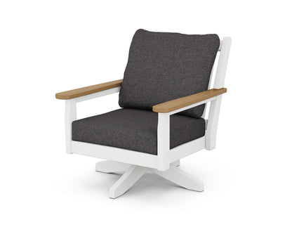 POLYWOOD® Chippendale Deep Seating Swivel Chair in White / Natural / Ash Charcoal