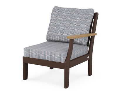 POLYWOOD® Braxton Modular Right Arm Chair in Mahogany / Natural / Houndstooth Sky Blue