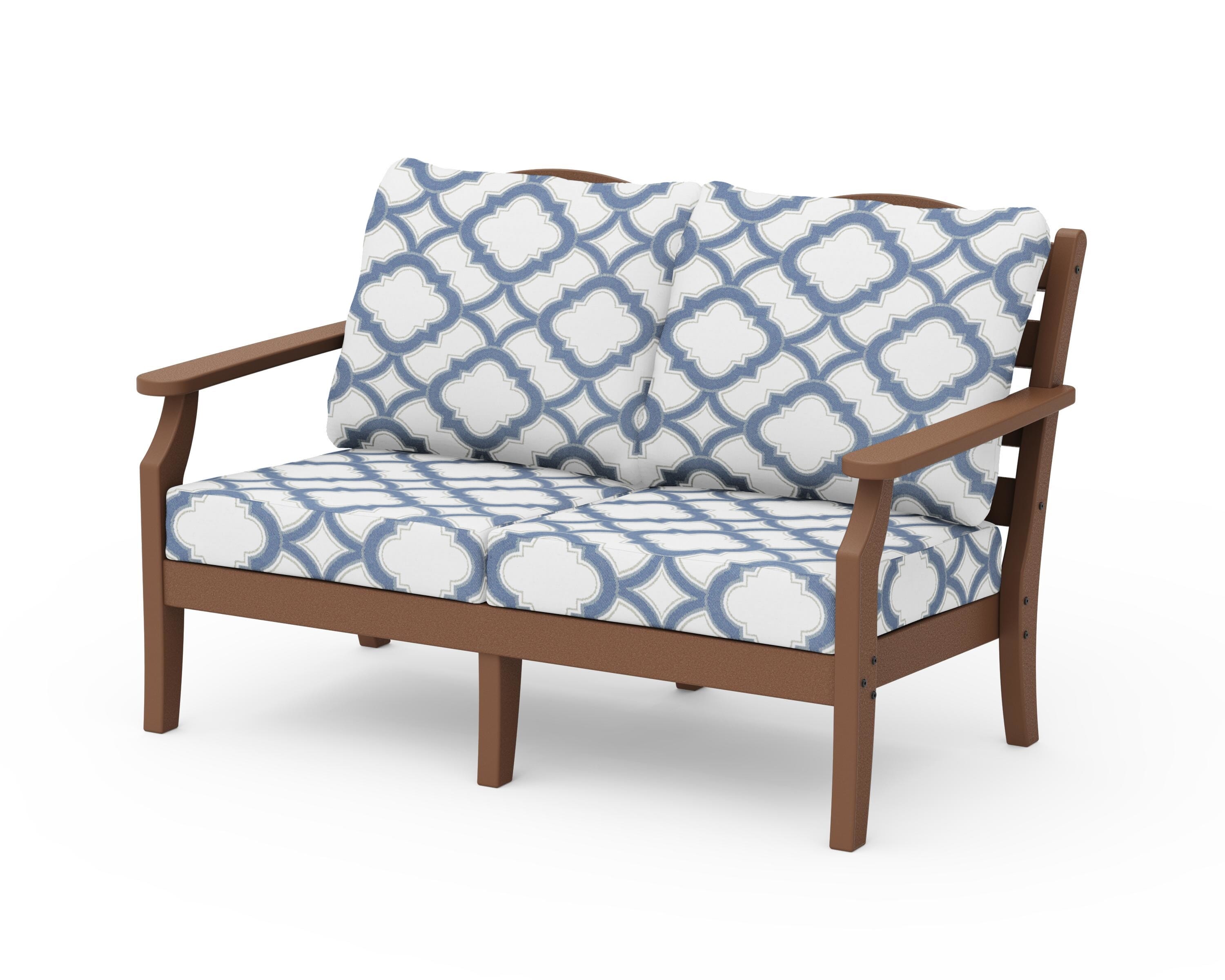 Draper James™ by  POLYWOOD® Savannah Deep Seating Loveseat in Teak / Trellis Sky Blue